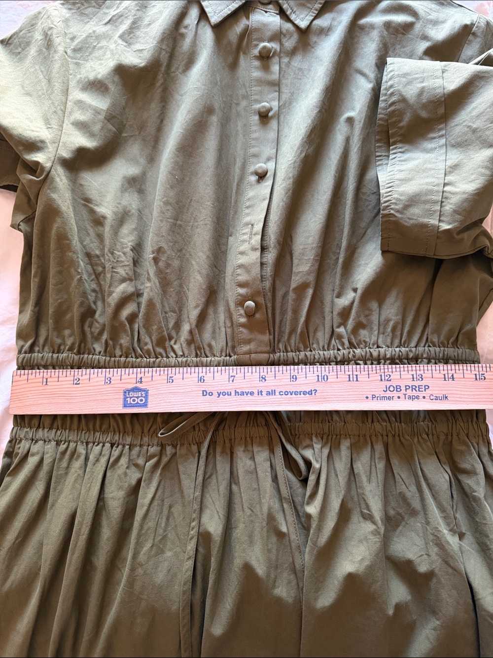 Olive Green Shirt Dress with Drawstring Waist Size L missing button New - Picture 5 of 6